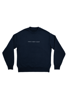  Men’s Heavy Crew Sweatshirt Wordmark | Midnight Navy Blue & White