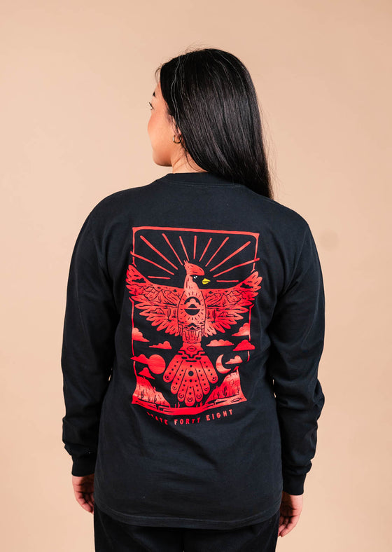 Men’s Heavy Long Sleeve Crew Neck Cardinal Sun| Faded Black & Red