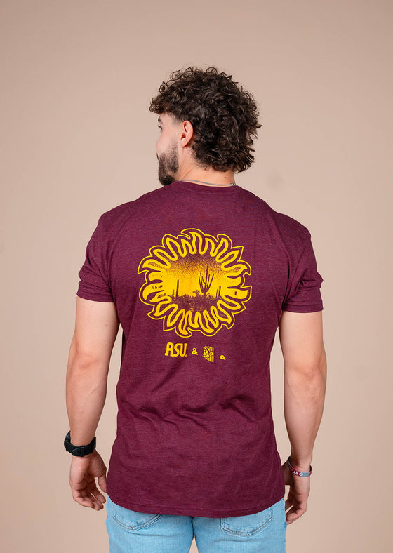 Men’s Crew Neck ASU Sunburst | Heather Maroon