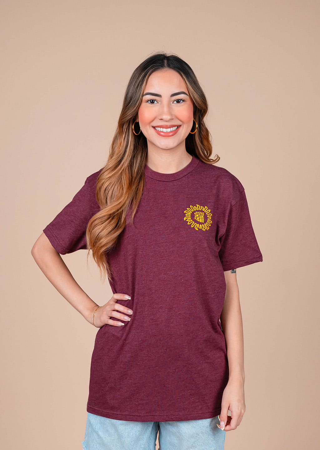 Men's Crew Neck ASU Sunburst | Heather Maroon | State Forty