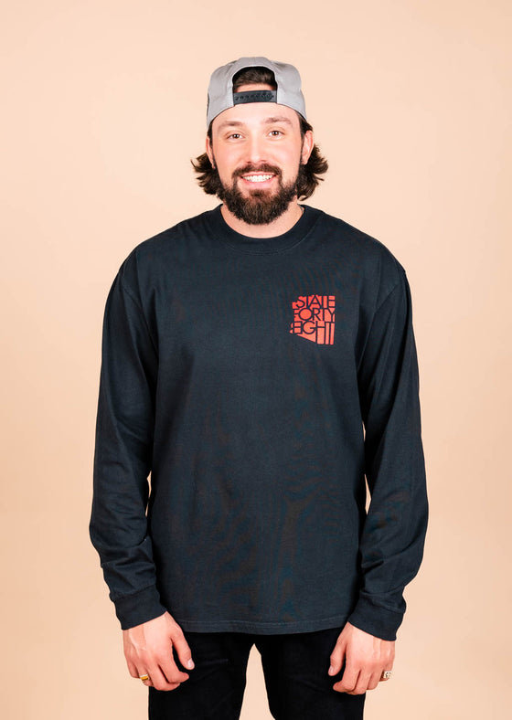 Men’s Heavy Long Sleeve Crew Neck Cardinal Sun| Faded Black & Red