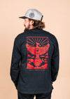 Men’s Heavy Long Sleeve Crew Neck Cardinal Sun| Faded Black & Red