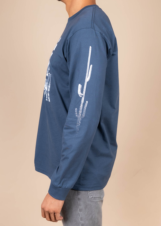 Men’s Long Sleeve Crew Neck Fading Saguaro | Petrol Blue
