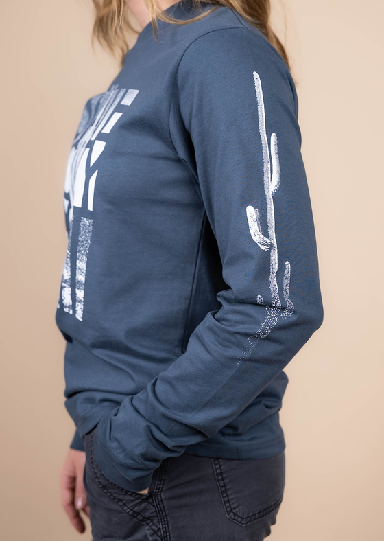 Men’s Long Sleeve Crew Neck Fading Saguaro | Petrol Blue