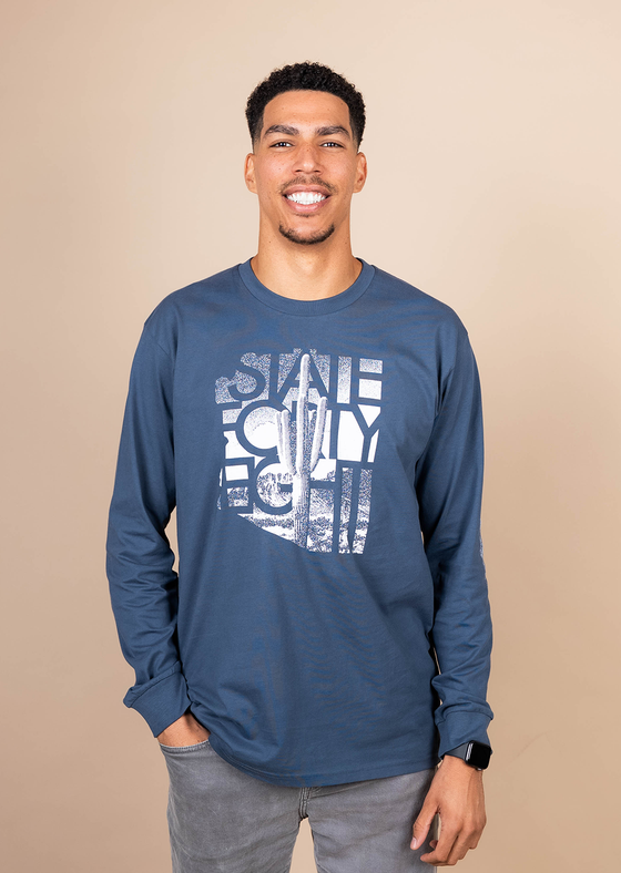 Men’s Long Sleeve Crew Neck Fading Saguaro | Petrol Blue