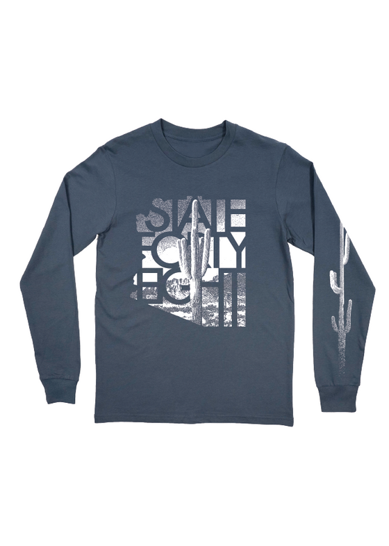 Men’s Long Sleeve Crew Neck Fading Saguaro | Petrol Blue
