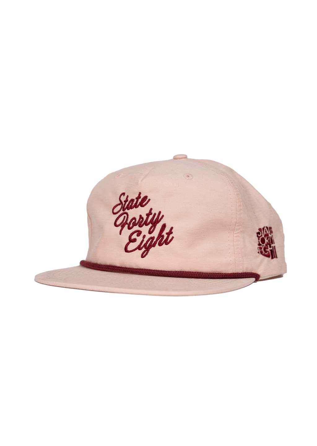 Snapback Hat Summer Script | Pale Peach & Maroon | State Forty Eight