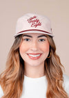 Snapback Hat Summer Script | Pale Peach & Maroon