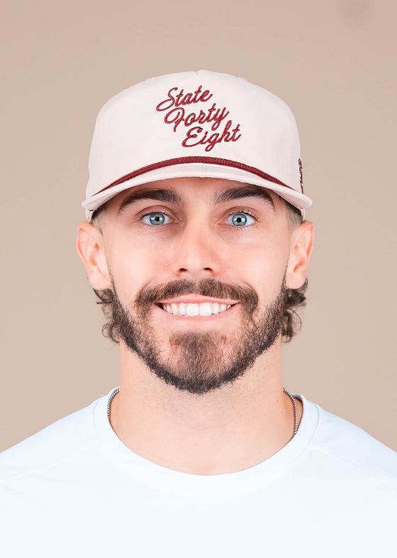 Snapback Hat Summer Script | Pale Peach & Maroon