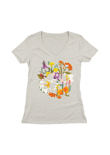  Women's V-Neck Wildflower | Oatmeal Heather