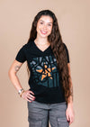 Women’s Relaxed V-Neck Copper Flag | Black