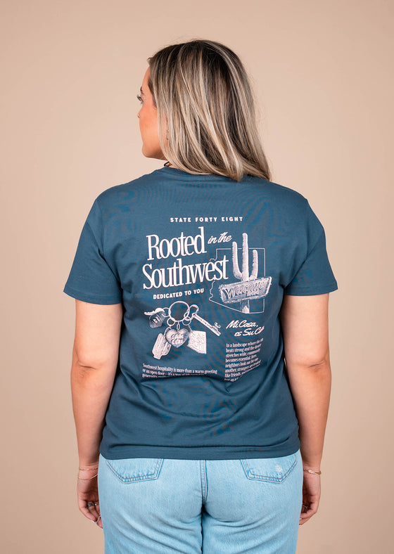 Women's Crew Neck Rooted in Southwest | Petrol Blue - State Forty Eight