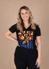 Womens V Neck Classic Black SFE Flag